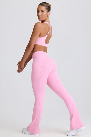 Pink Flared Leggings with Side Pockets