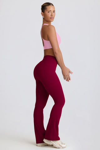 Burgundy Flared Leggings with V Waist