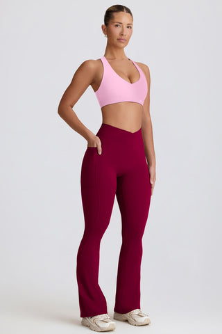 Burgundy Flared Leggings with V Waist