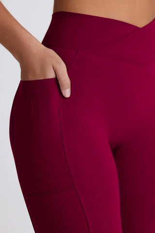Burgundy Flared Leggings with V Waist