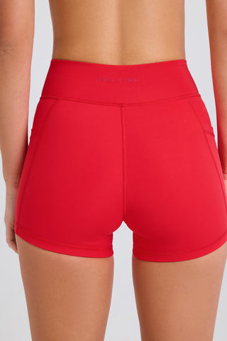 Strawberry Red Active Shorts with Crossover Waist