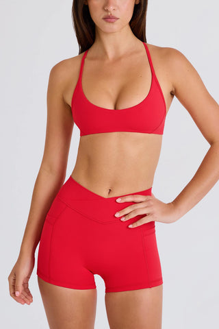 Strawberry Red Active Shorts with Crossover Waist
