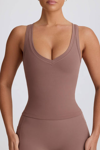 Mocha V Neck Active Tank Top