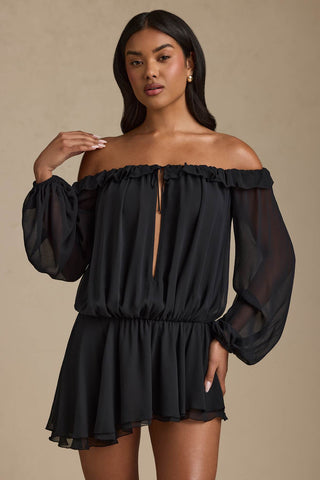 Off Shoulder Balloon Sleeve Mini Dress