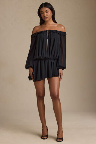 Off Shoulder Balloon Sleeve Mini Dress