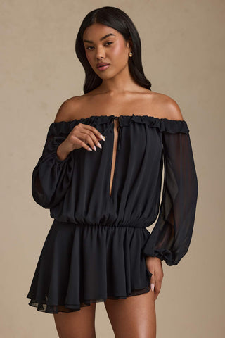 Off Shoulder Balloon Sleeve Mini Dress