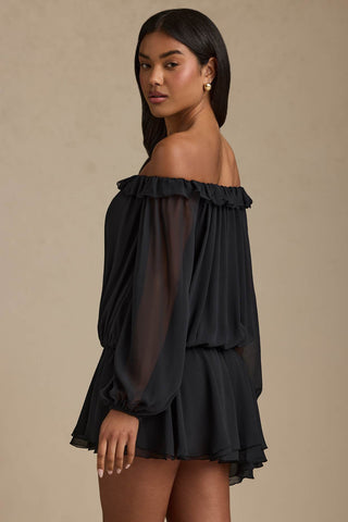 Off Shoulder Balloon Sleeve Mini Dress