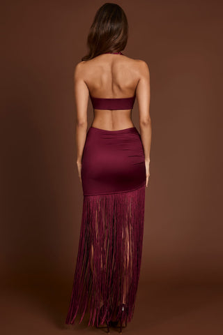 Fringed Plunge Neck Maxi Dress