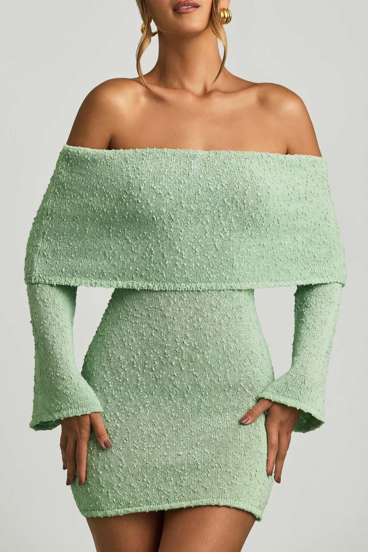 Off Shoulder Boucle Mini Dress
