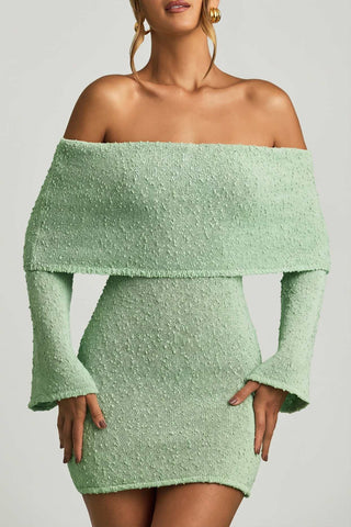 Off Shoulder Boucle Mini Dress