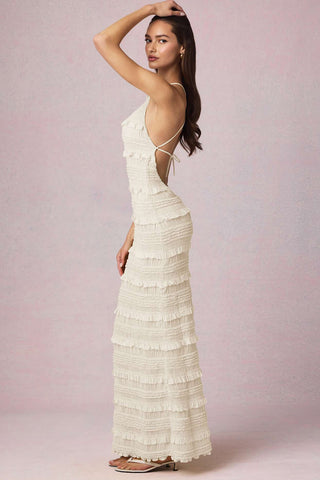 Ruffled Backless Halterneck Maxi Dress