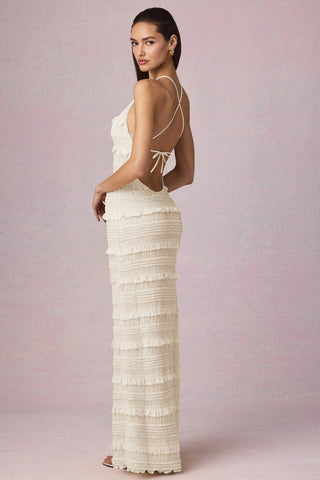 Ruffled Backless Halterneck Maxi Dress