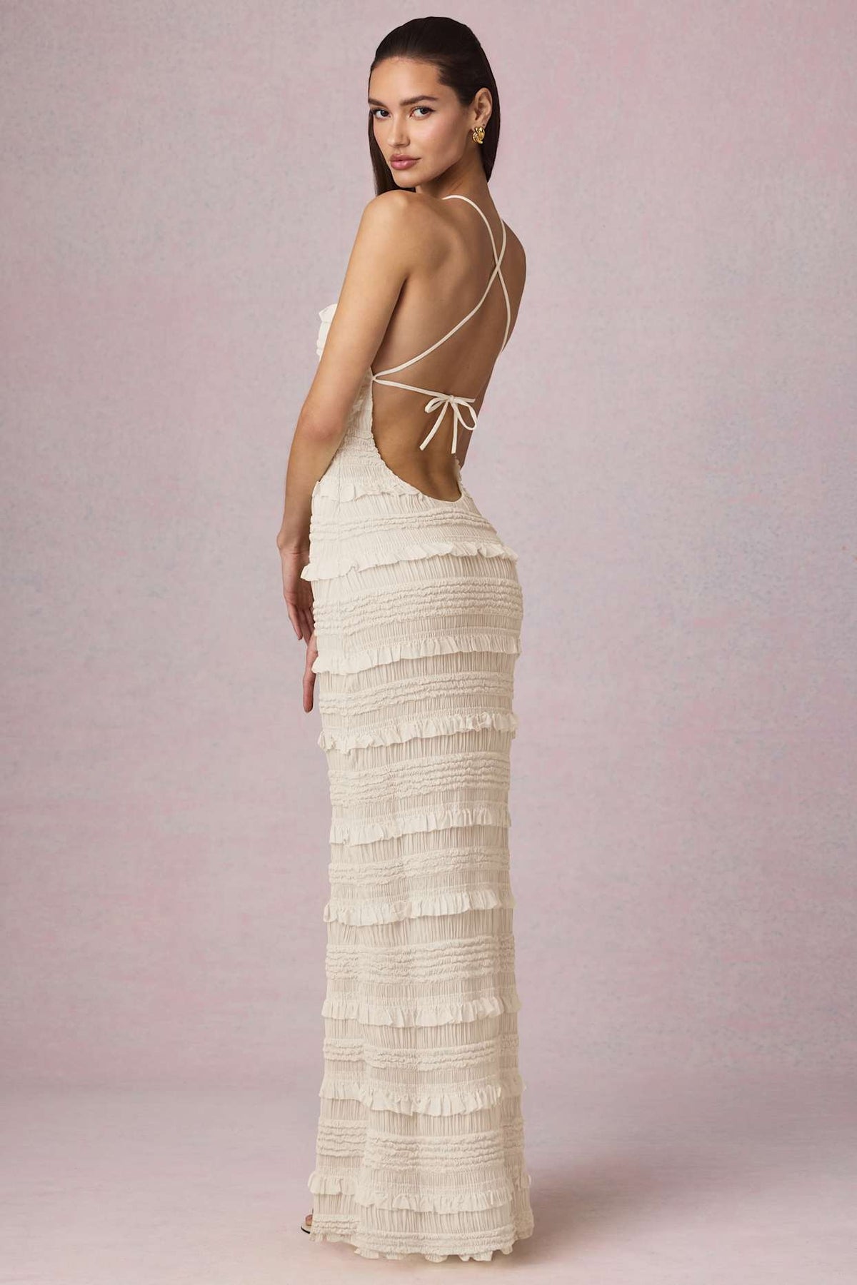 Ruffled Backless Halterneck Maxi Dress