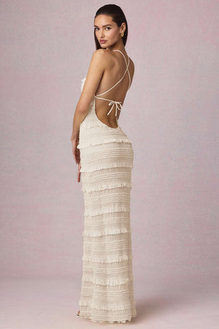 Ruffled Backless Halterneck Maxi Dress
