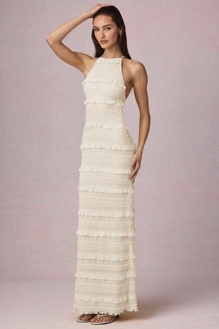 Ruffled Backless Halterneck Maxi Dress