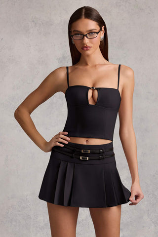Belted Pleated Mini Skirt