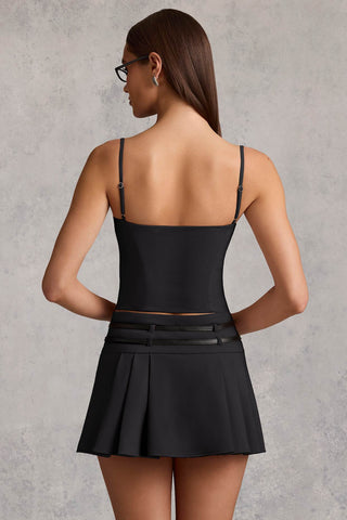 Belted Pleated Mini Skirt