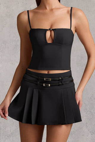 Belted Pleated Mini Skirt