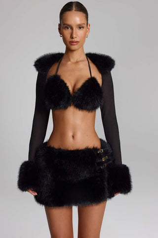 Faux Fur Trim Bolero Jacket