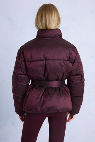 Belted Ski Jacket Burgundy Oversized