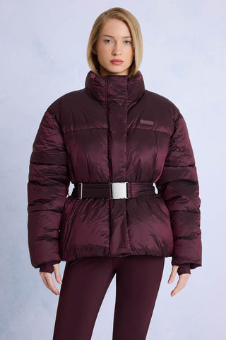 Belted Ski Jacket Burgundy Oversized