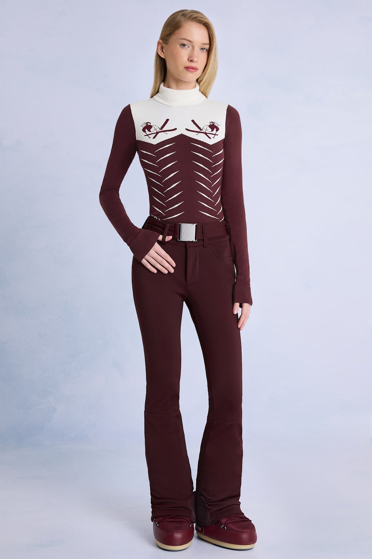 Burgundy Ski Salopettes with Belted Waist
