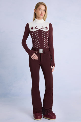 Burgundy Ski Salopettes with Belted Waist
