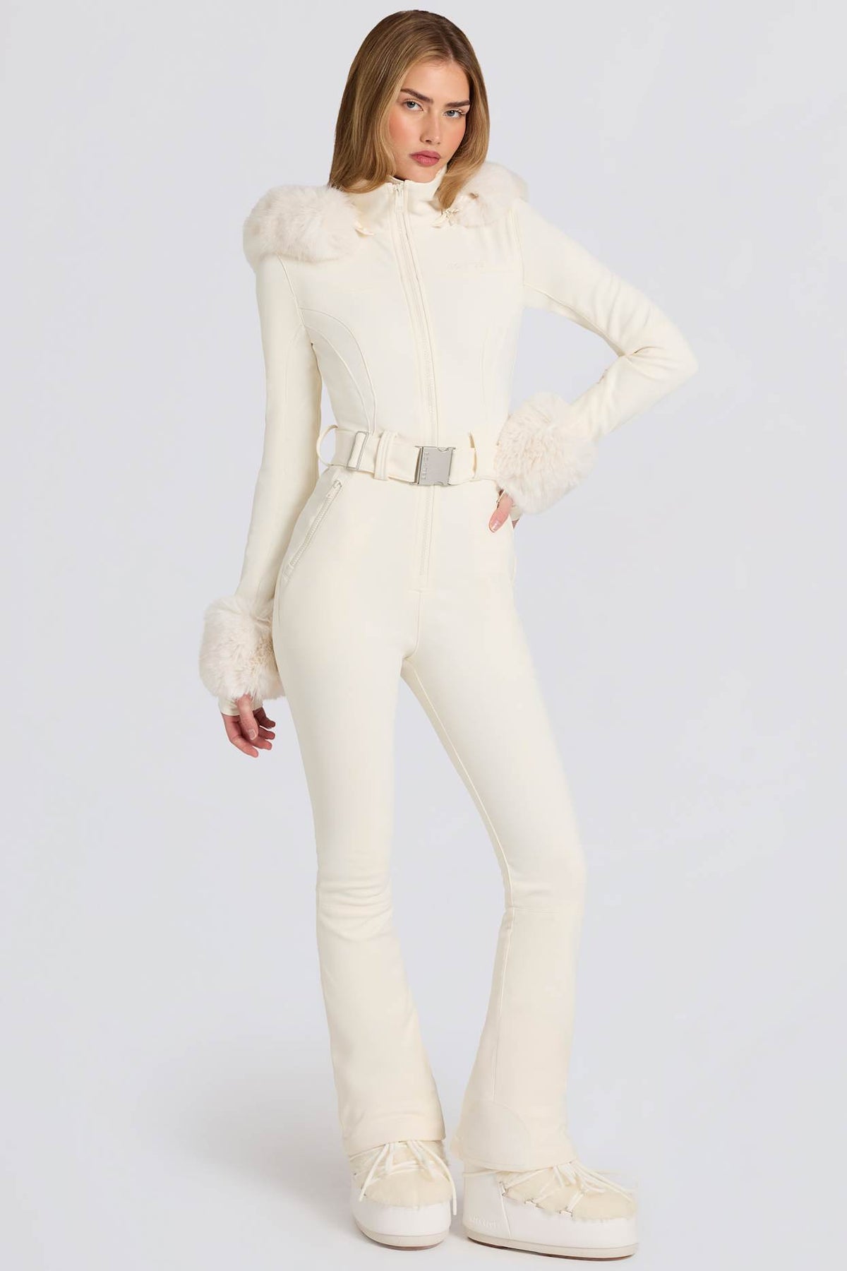 Fitted Ski Suit with Faux Fur Hood