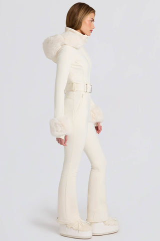 Fitted Ski Suit with Faux Fur Hood