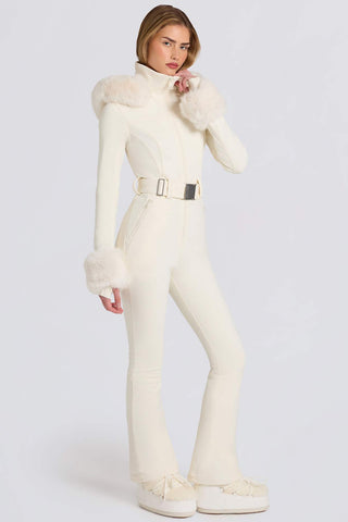 Fitted Ski Suit with Faux Fur Hood