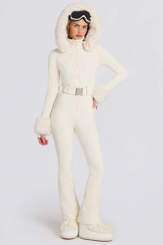 Fitted Ski Suit with Faux Fur Hood