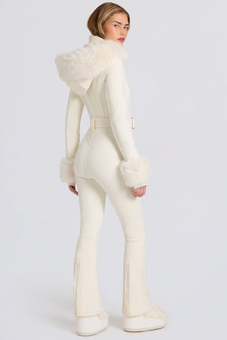 Fitted Ski Suit with Faux Fur Hood