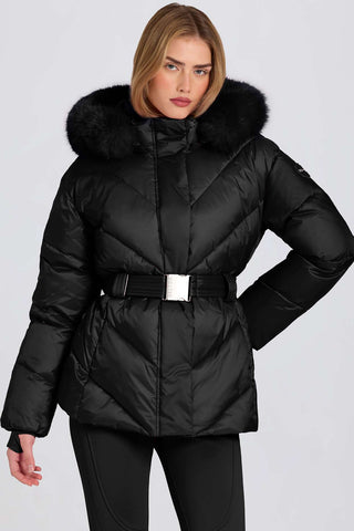 Black Faux Fur Hood Ski Jacket