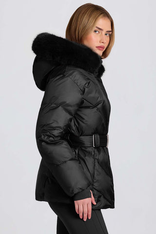 Black Faux Fur Hood Ski Jacket
