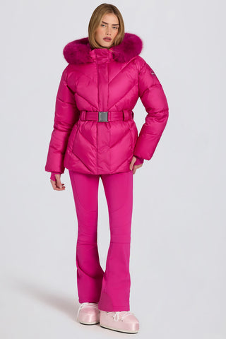 Pink Faux Fur Hood Ski Jacket