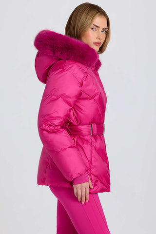 Pink Faux Fur Hood Ski Jacket