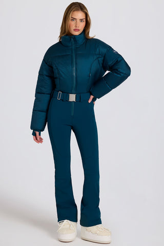 Teal Ski Suit with Belted Waist
