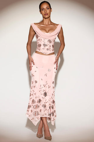 Embellished Asymmetric Midi Skirt