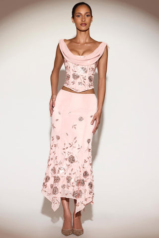 Embellished Asymmetric Midi Skirt