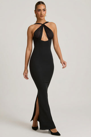 Pearl Detail Halterneck Maxi Dress