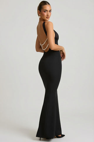 Pearl Detail Halterneck Maxi Dress