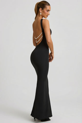 Pearl Detail Halterneck Maxi Dress