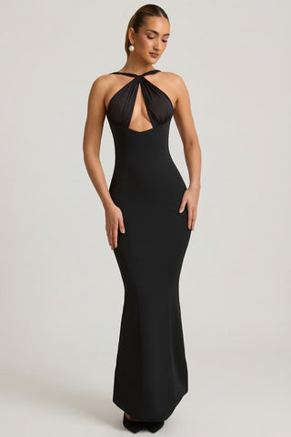 Pearl Detail Halterneck Maxi Dress