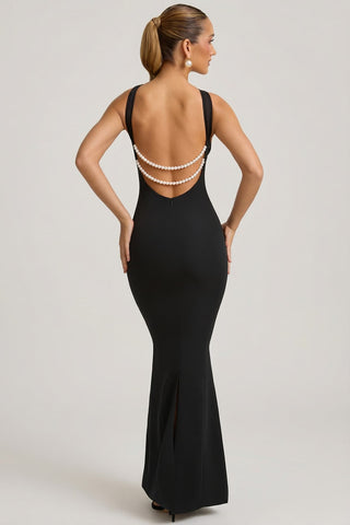 Pearl Detail Halterneck Maxi Dress
