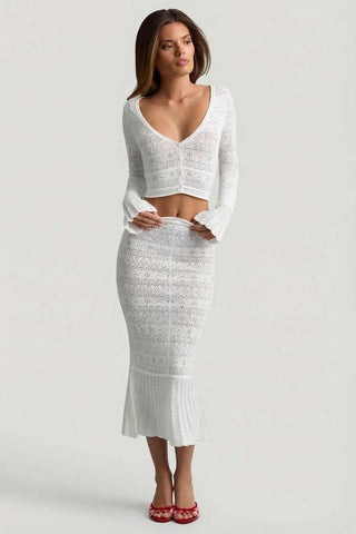 Ruffle Trim Pointelle Knit Fishtail Skirt