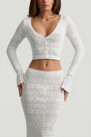 Ruffle Trim Cropped Cardigan