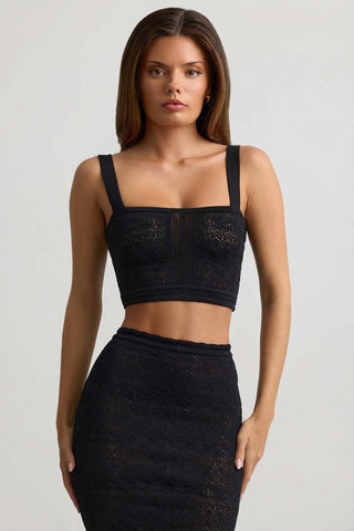 Pointelle Knit Square Neck Crop Top