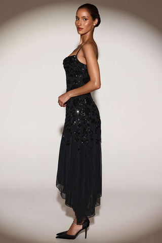Embellished Asymmetric Midi Dress