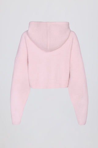 Soft Pink Cropped Knit Hoodie