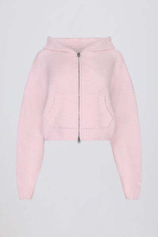 Soft Pink Cropped Knit Hoodie
